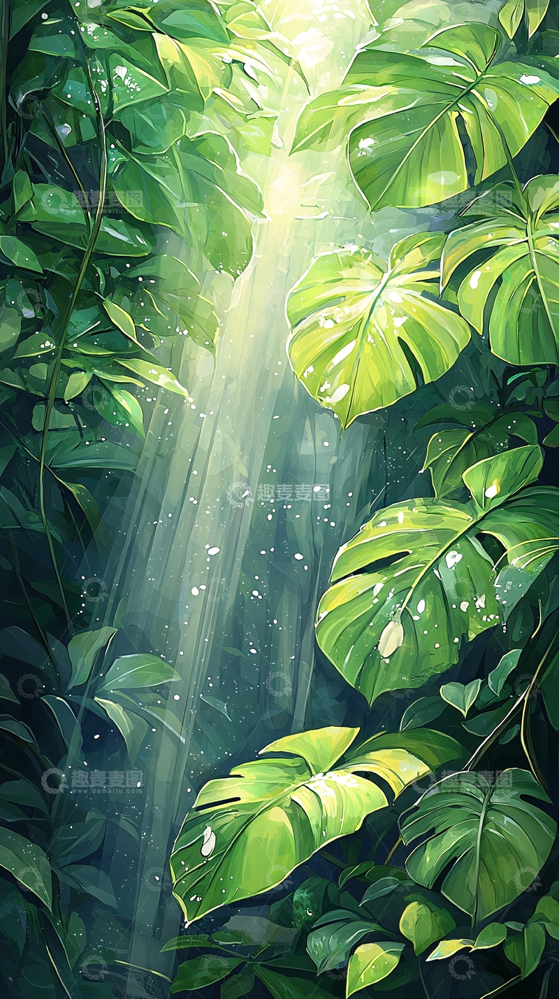 高清大图下载【趣麦麦图】阳光穿透丛林树叶