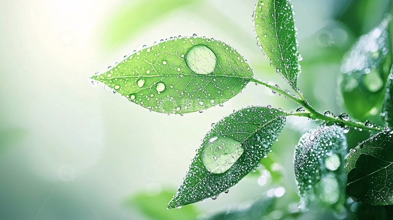 高清大图下载【趣麦麦图】雨后清新绿叶自然风光