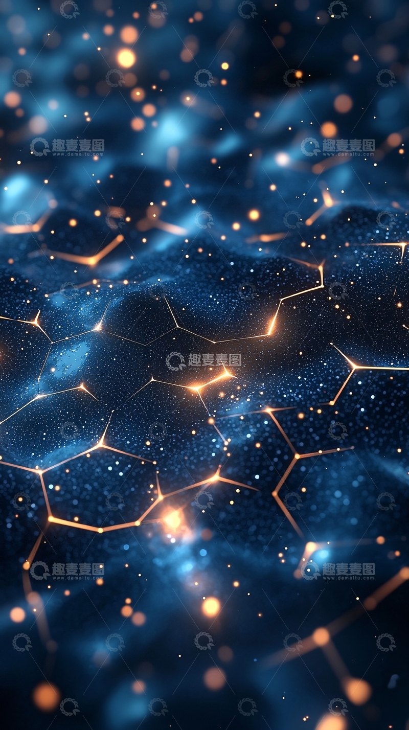 高清大图下载【趣麦麦图】蓝色星空下的发光六边形