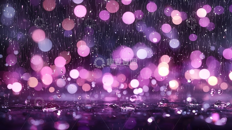 高清大图下载【趣麦麦图】梦幻紫色光斑雨景背景
