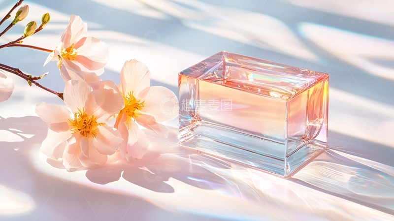 高清大图下载【趣麦麦图】香水瓶与樱花的光影艺术