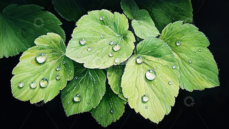 高清大图下载【趣麦麦图】雨后绿叶上的水珠