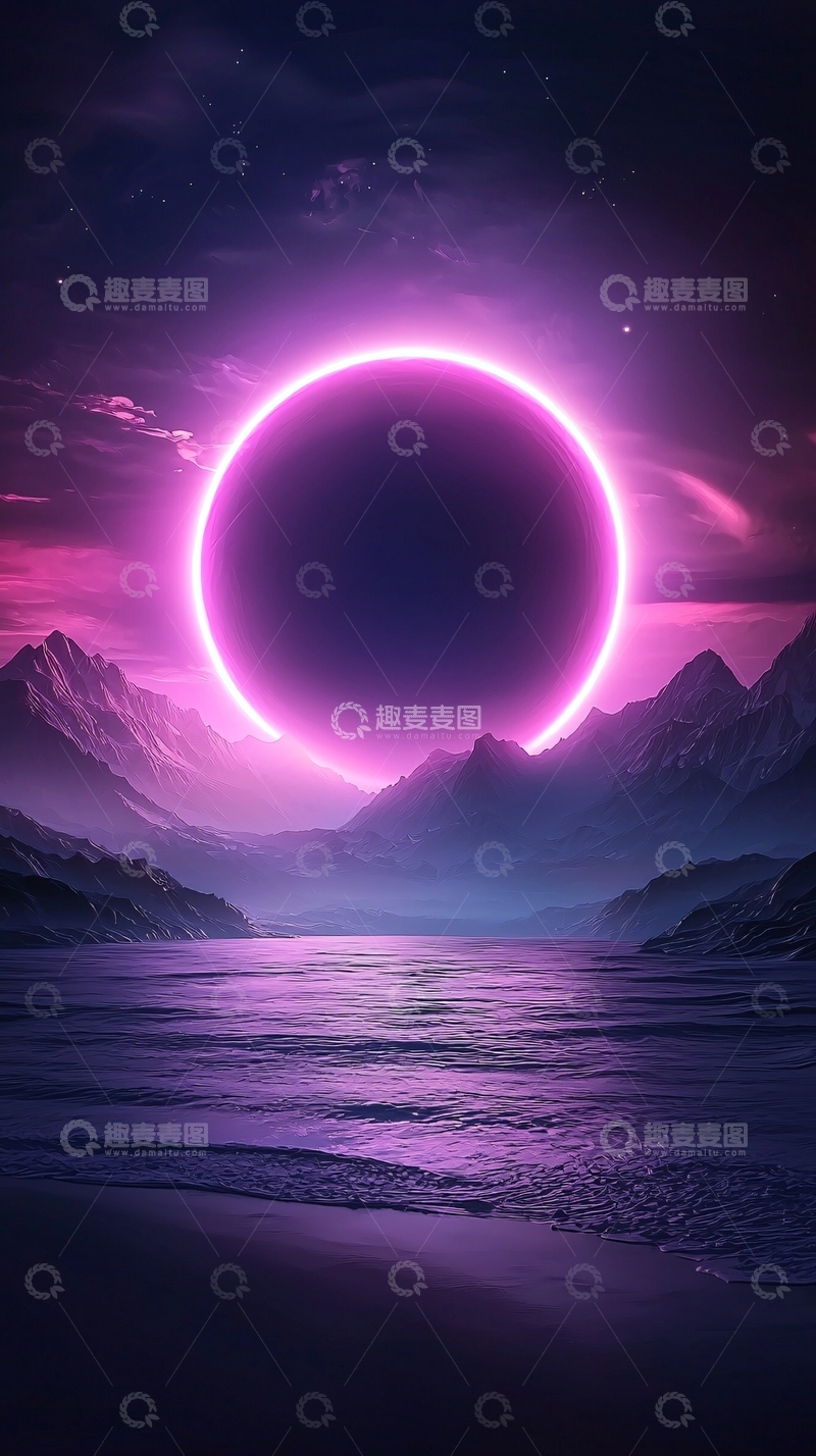 高清大图下载【趣麦麦图】紫色星球与山脉的梦幻场景