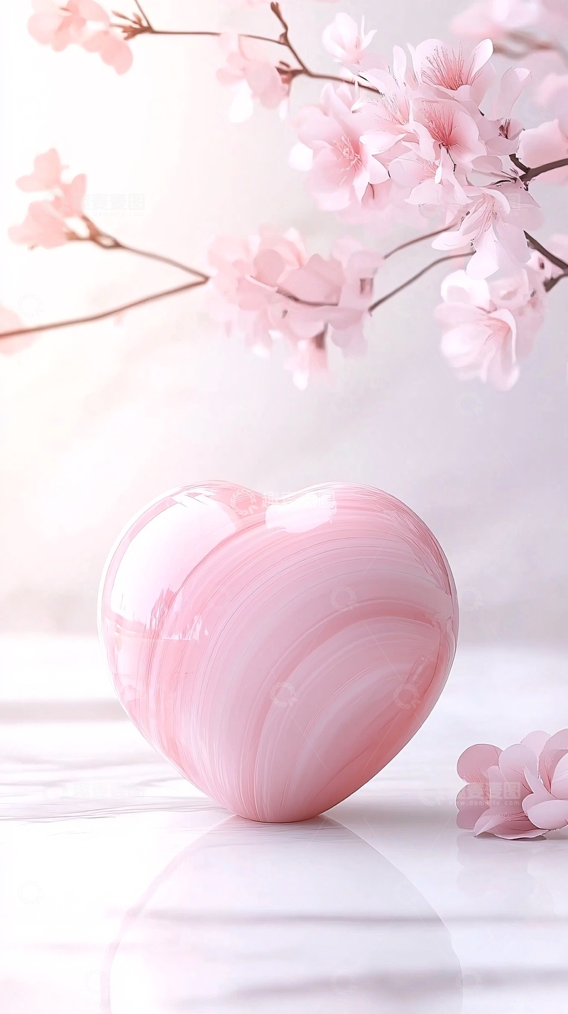 高清大图下载【趣麦麦图】粉色心形花瓶与樱花背景