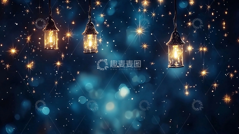 高清大图下载【趣麦麦图】梦幻夜空下的灯笼挂饰