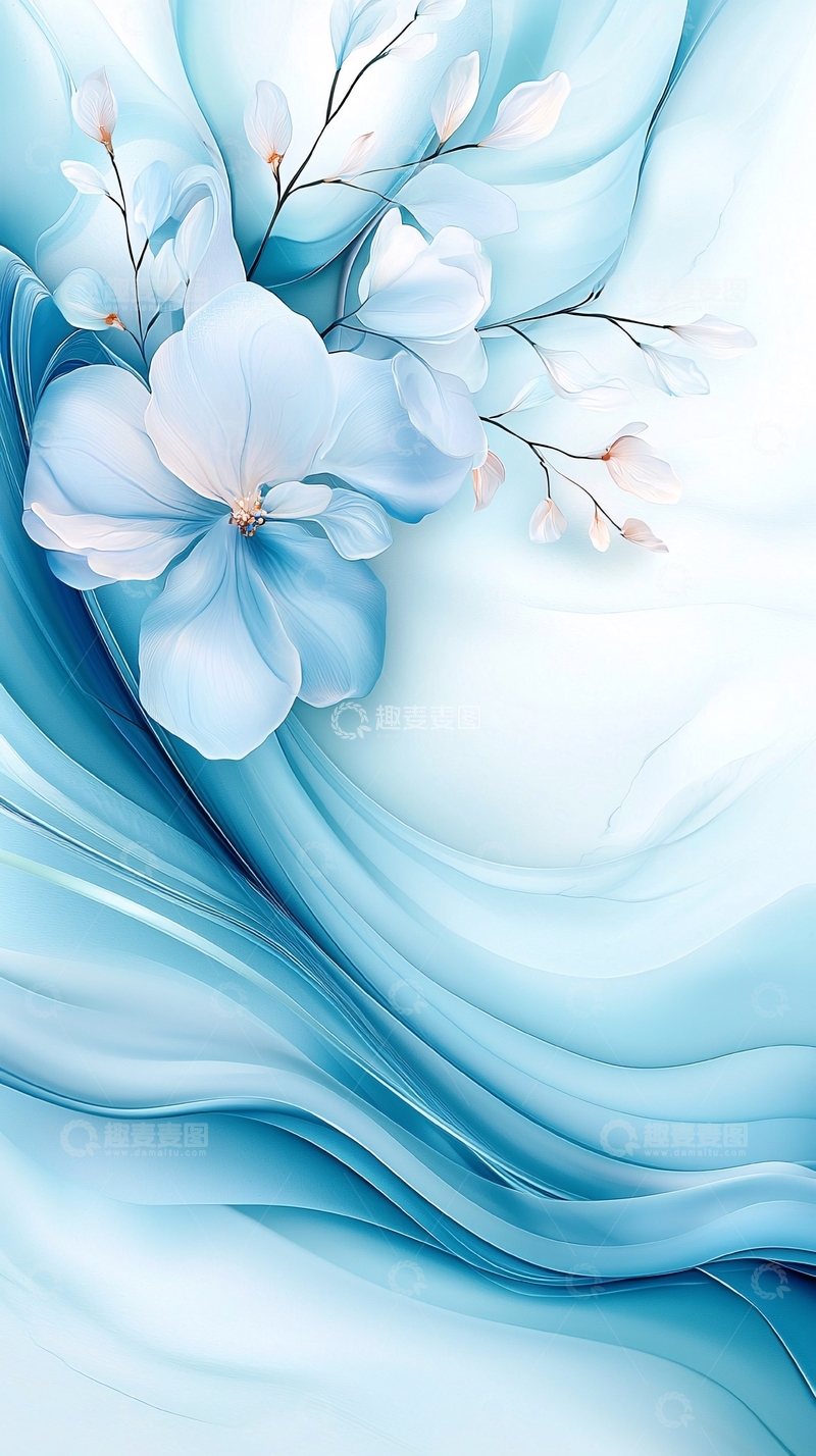高清大图下载【趣麦麦图】蓝色花卉抽象艺术背景图