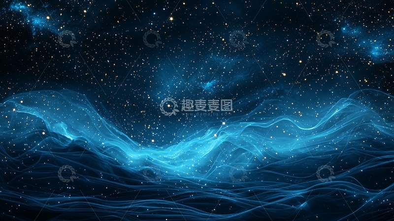 高清大图下载【趣麦麦图】星空下的蓝色波浪
