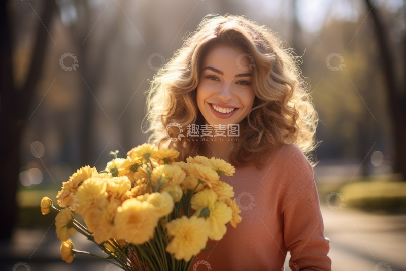 高清大图下载【趣麦麦图】抱着一束鲜花的女孩