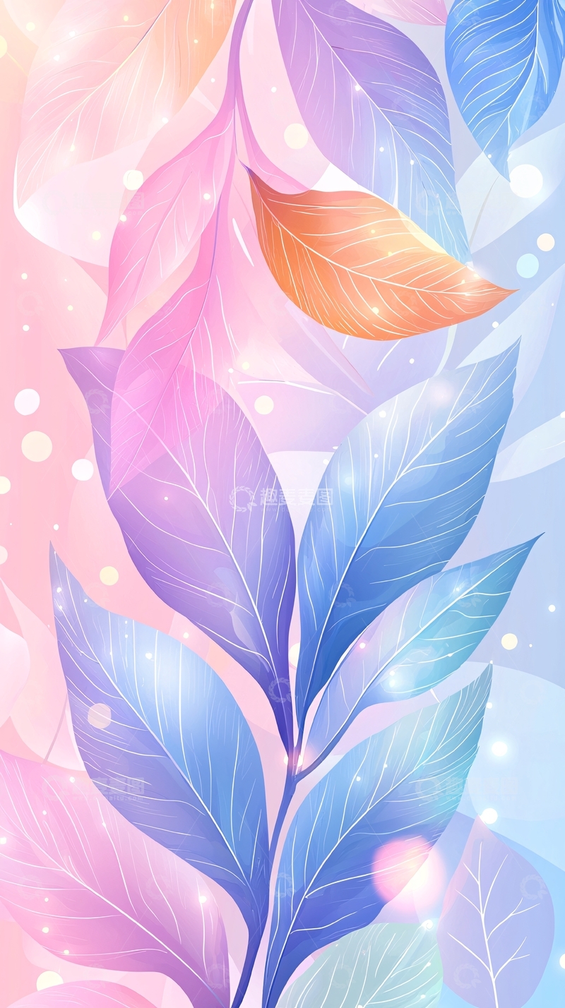 高清大图下载【趣麦麦图】梦幻渐变色彩叶子背景图