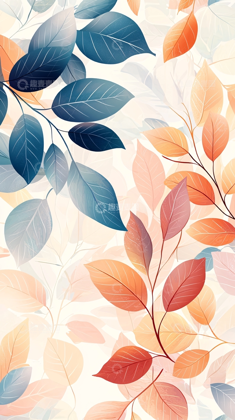 高清大图下载【趣麦麦图】秋叶渐变色彩背景图