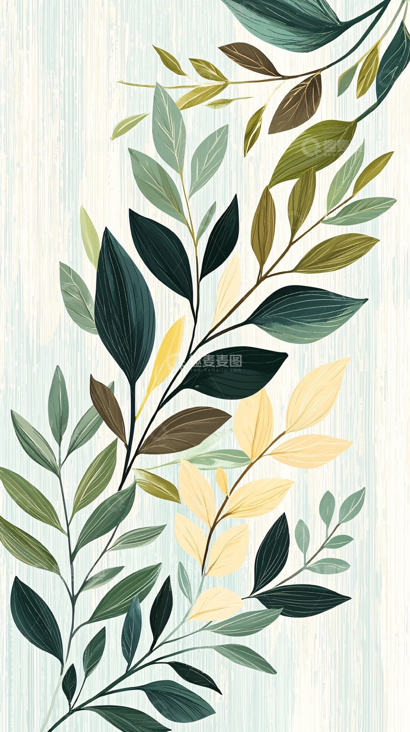 高清大图下载【趣麦麦图】秋日树叶插画背景图