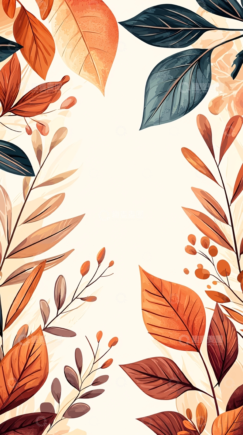 高清大图下载【趣麦麦图】秋日落叶插画背景图