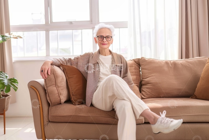 高清大图下载【趣麦麦图】坐在沙发上的老奶奶