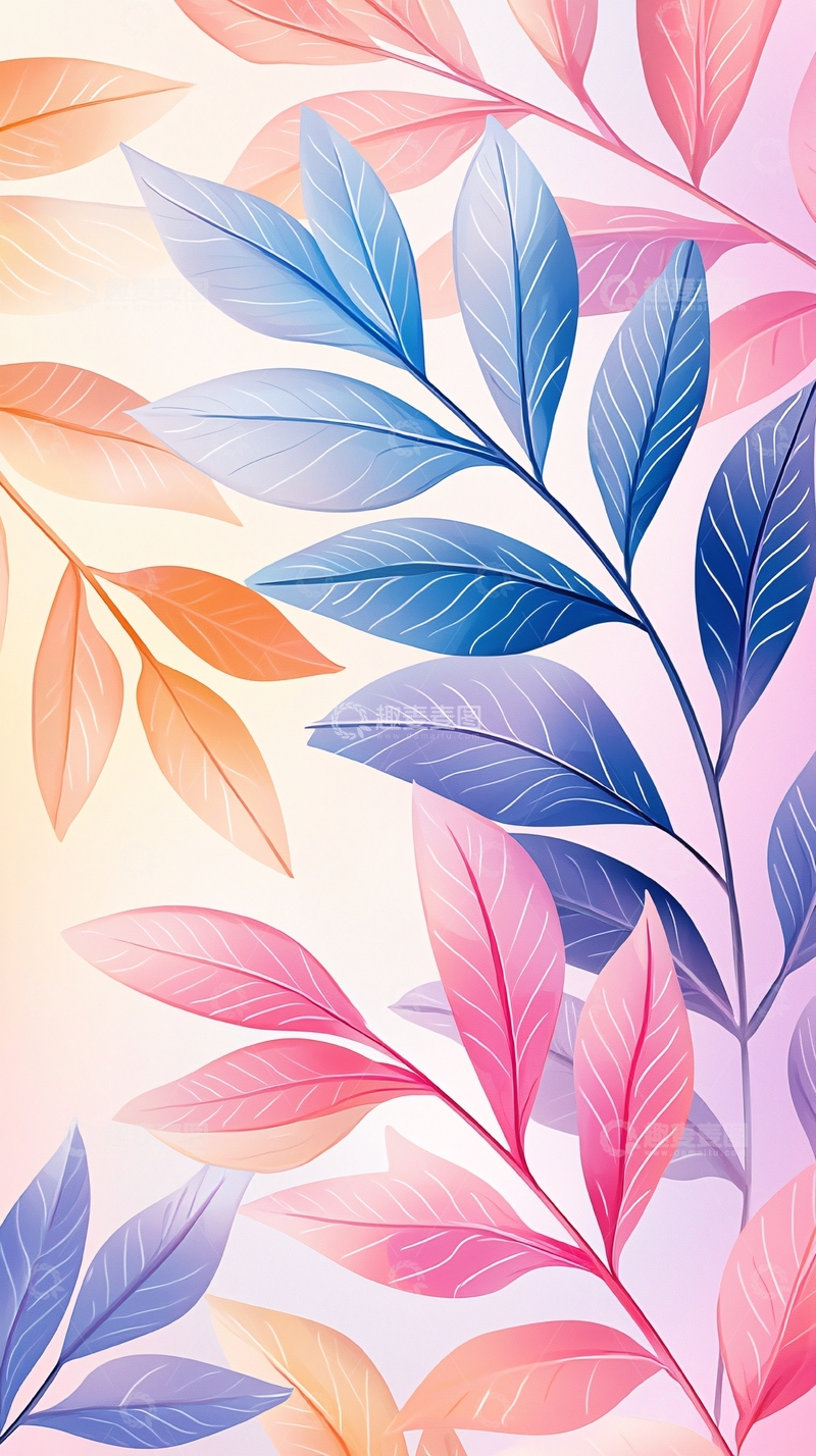 高清大图下载【趣麦麦图】梦幻色彩植物叶子背景图