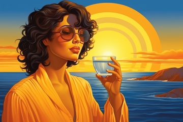 喝水的女士油画
