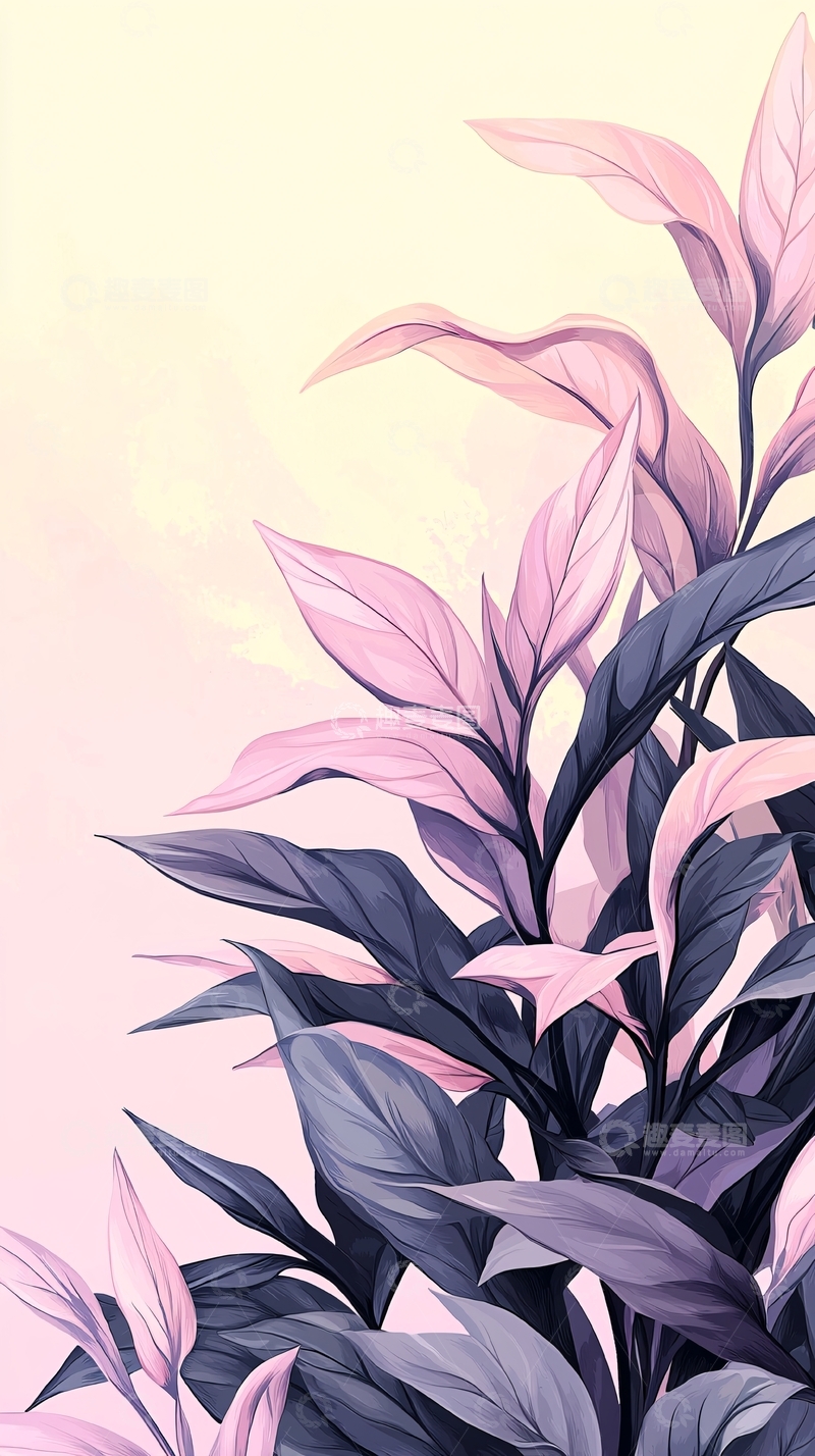 高清大图下载【趣麦麦图】粉色植物插画背景图