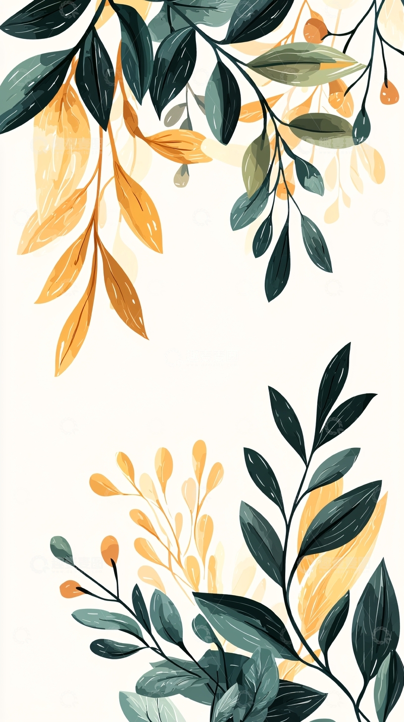 高清大图下载【趣麦麦图】秋日植物插画背景素材