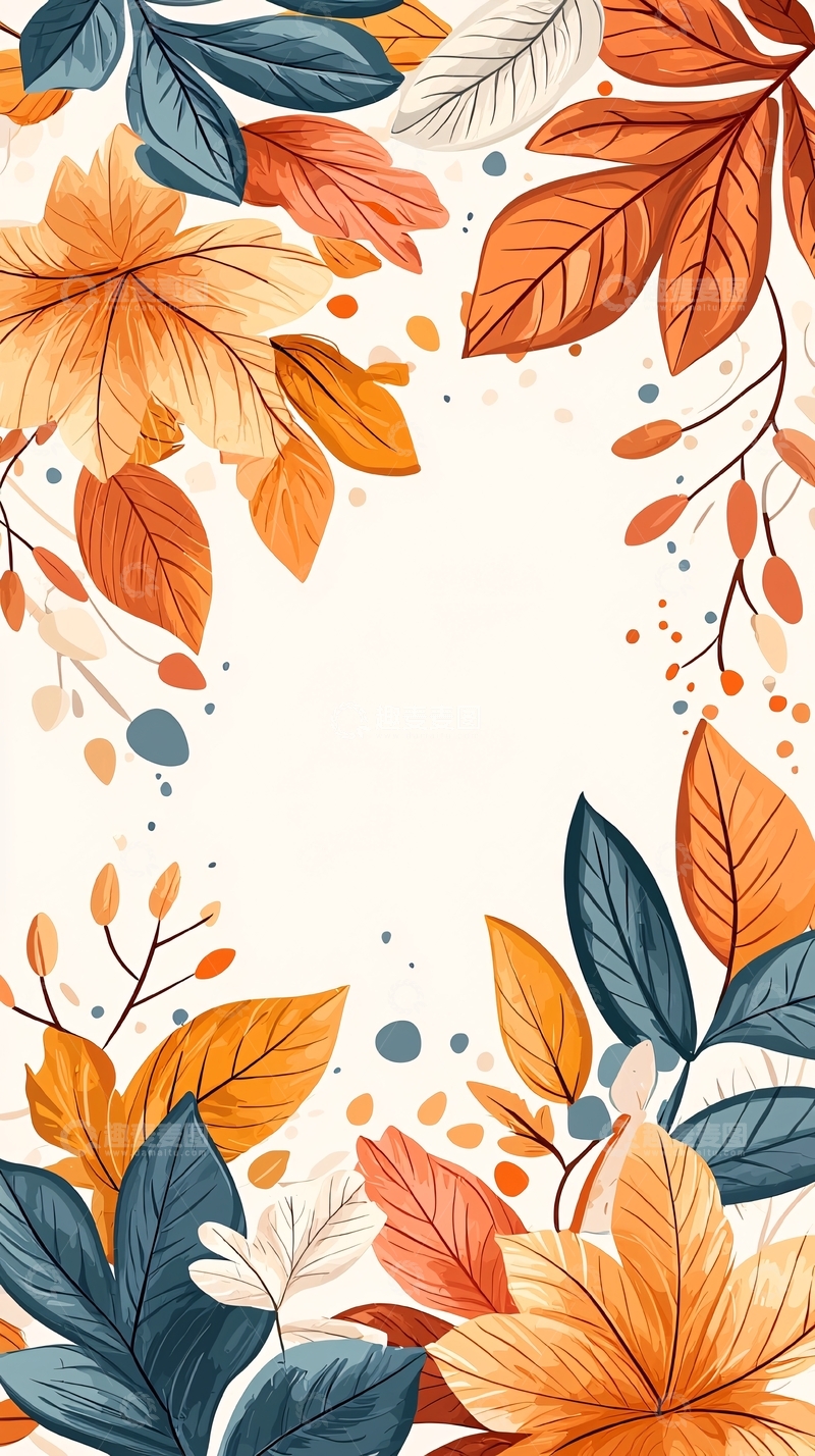 高清大图下载【趣麦麦图】秋叶背景插画素材