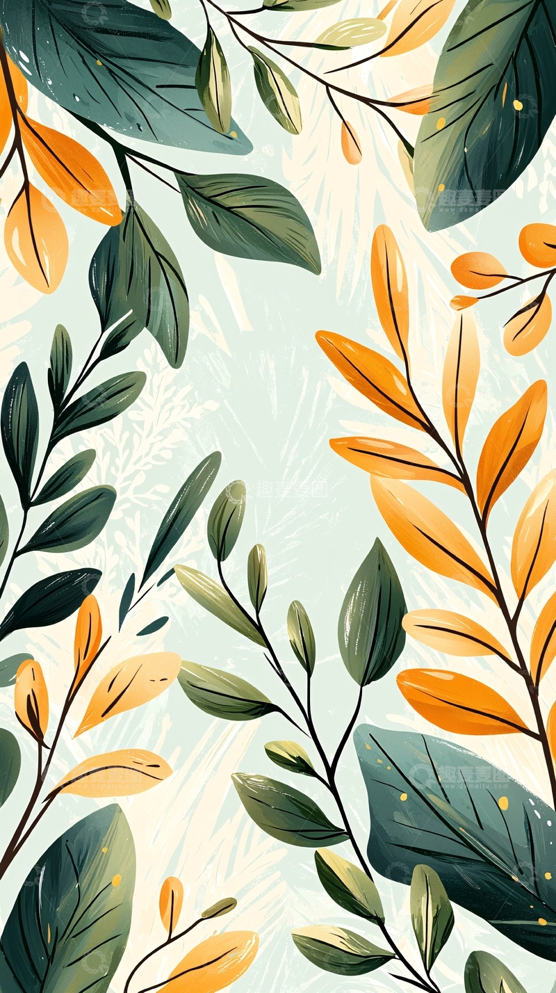 高清大图下载【趣麦麦图】秋日树叶手绘背景图