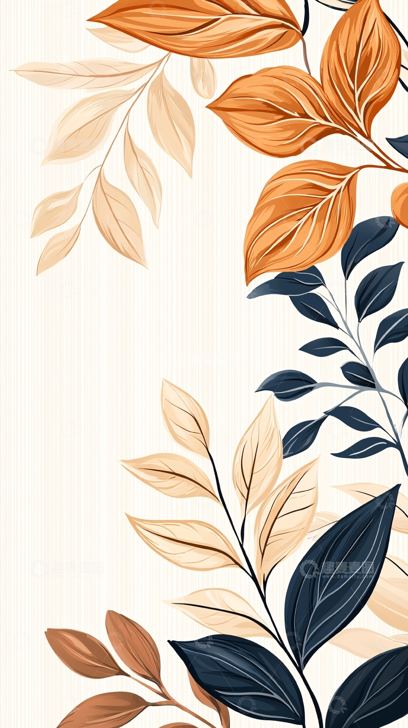 高清大图下载【趣麦麦图】秋日色彩渐变植物插画背景