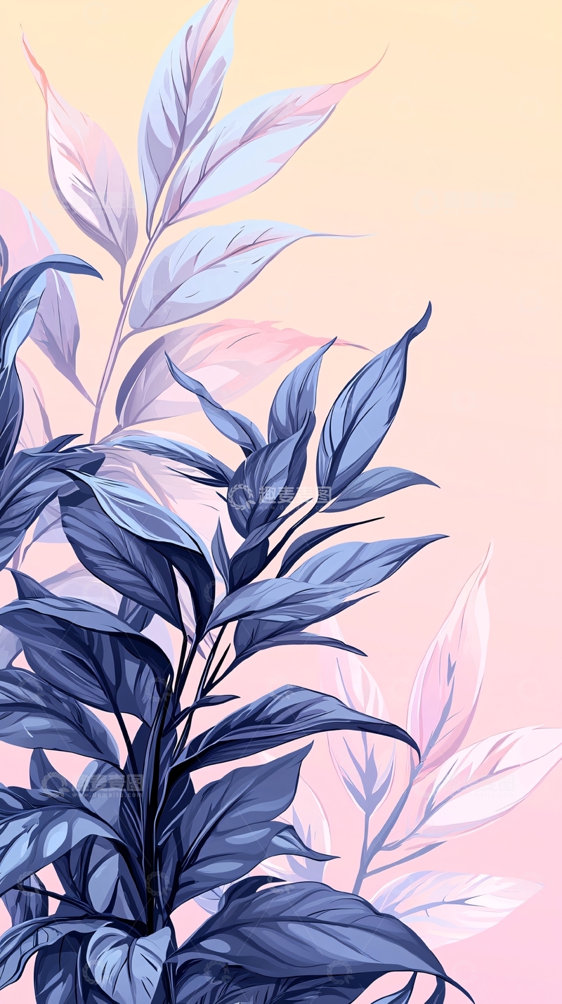 高清大图下载【趣麦麦图】梦幻紫色植物插画背景