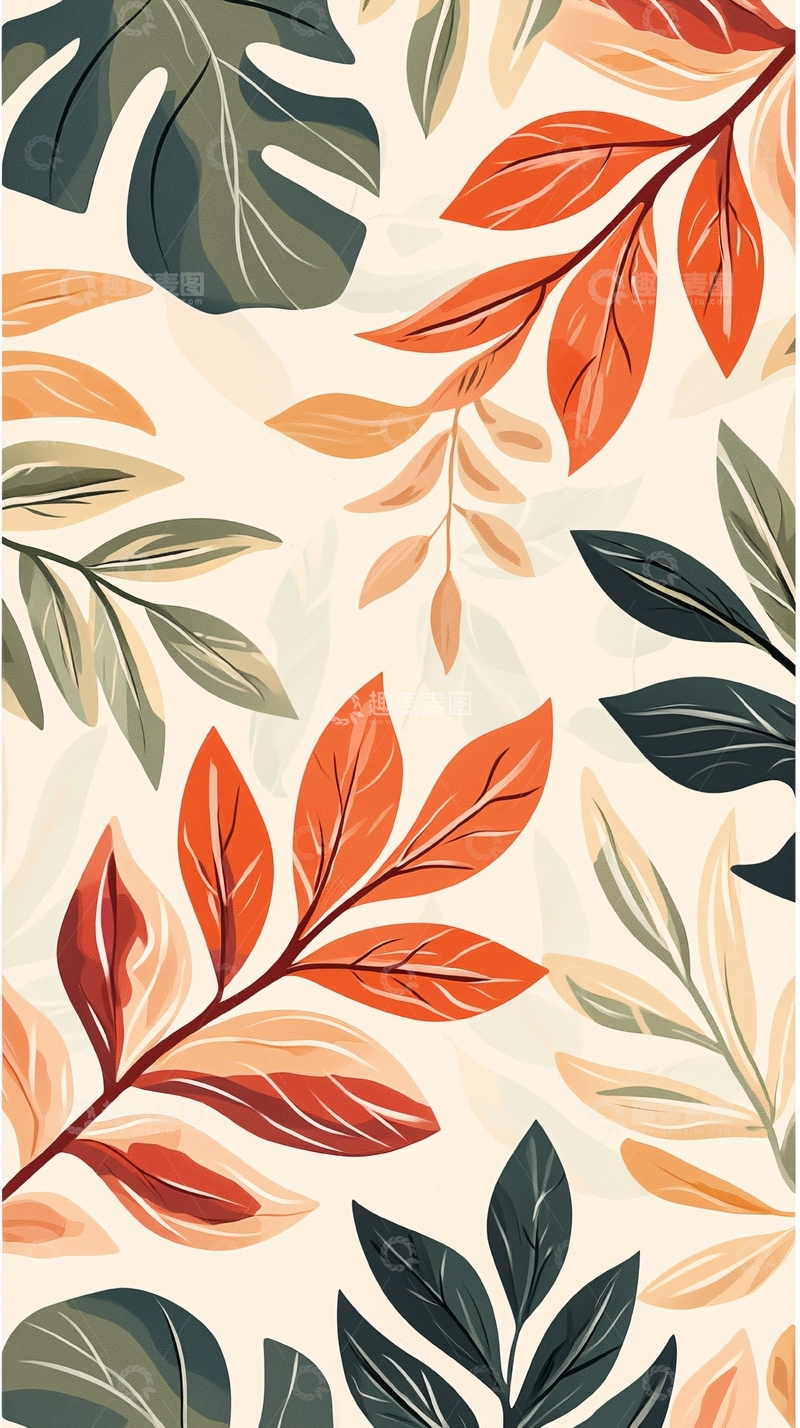 高清大图下载【趣麦麦图】秋叶植物图案背景素材