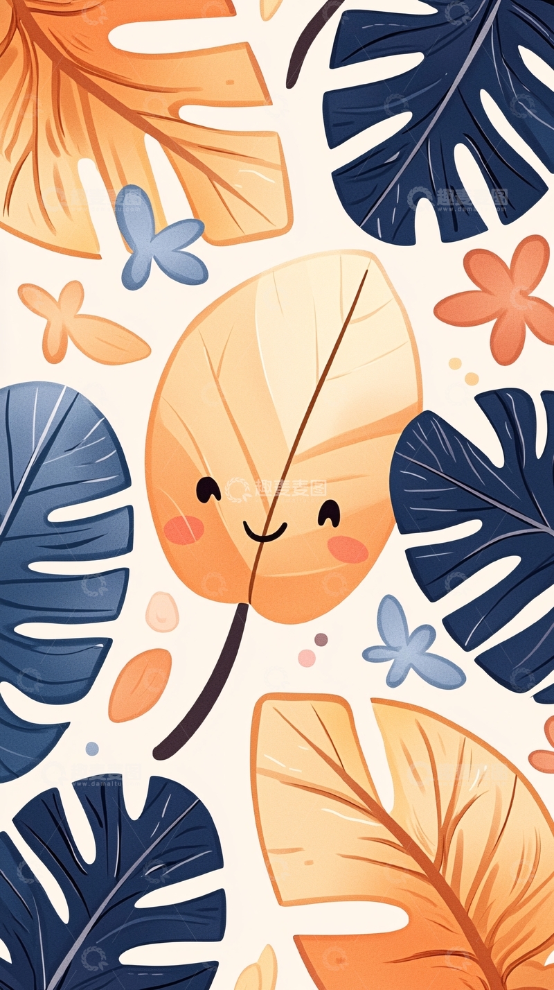 高清大图下载【趣麦麦图】热带树叶卡通背景图