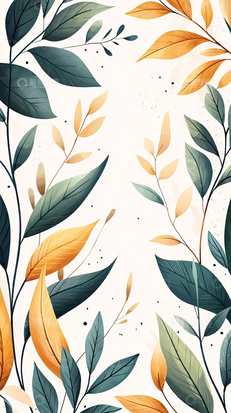 高清大图下载【趣麦麦图】秋日落叶艺术插画背景