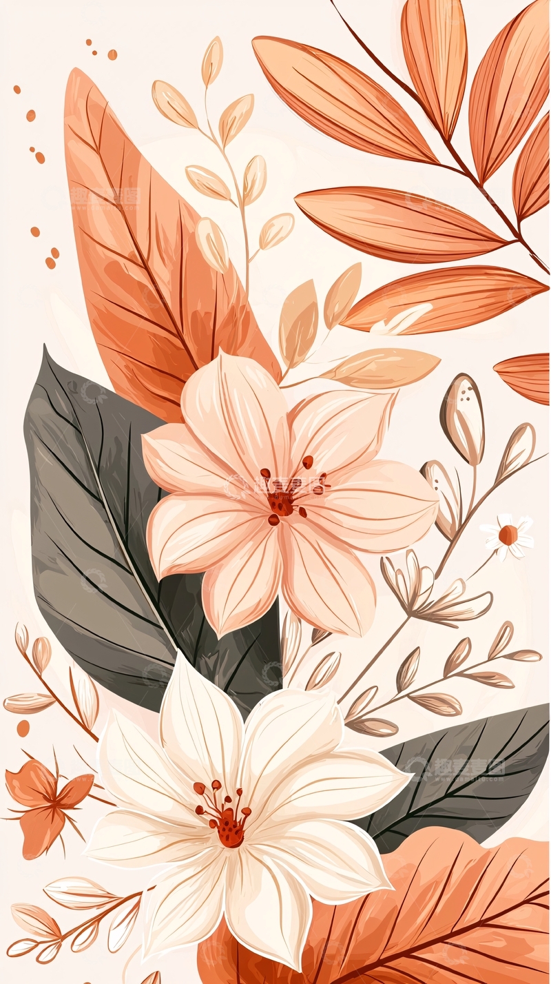 高清大图下载【趣麦麦图】秋日花卉插画背景图