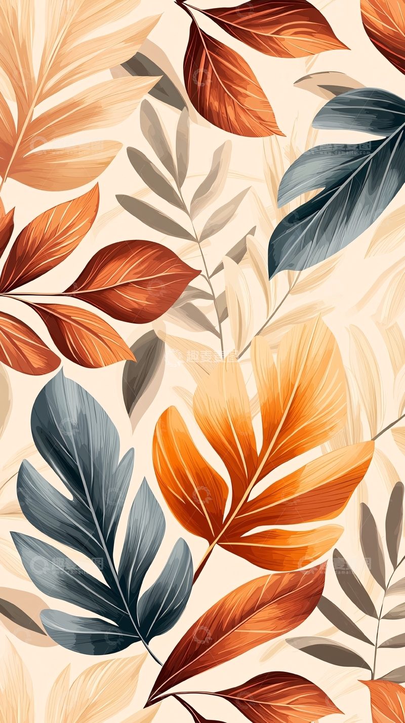 高清大图下载【趣麦麦图】秋叶图案背景素材