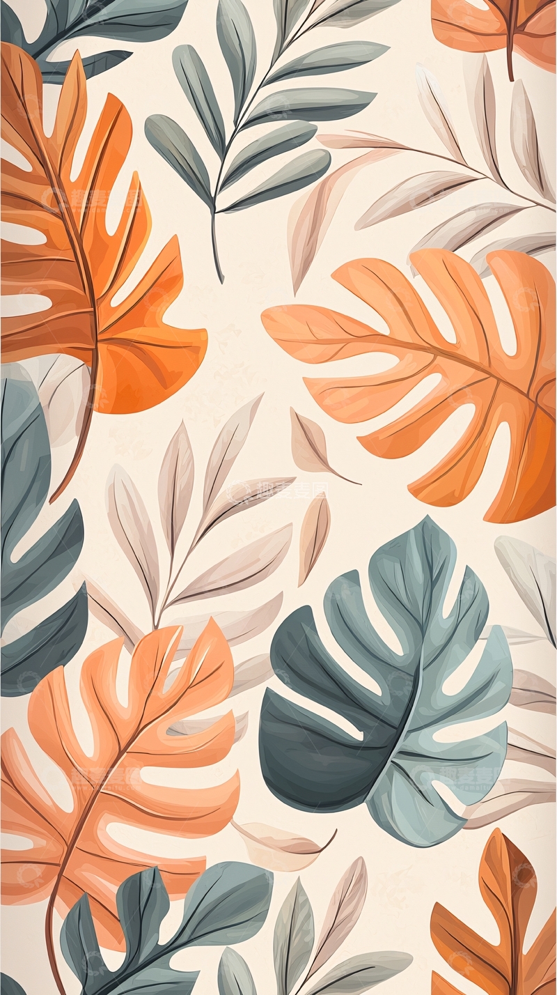 高清大图下载【趣麦麦图】热带植物叶子图案背景
