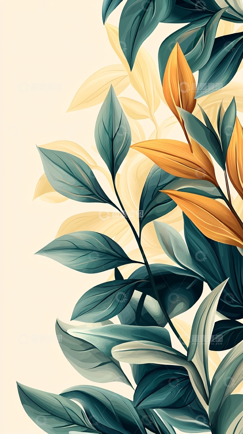 高清大图下载【趣麦麦图】秋日色彩斑斓植物叶子背景图