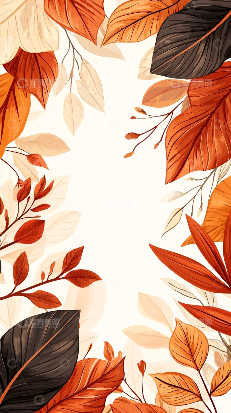 高清大图下载【趣麦麦图】秋叶背景插画素材