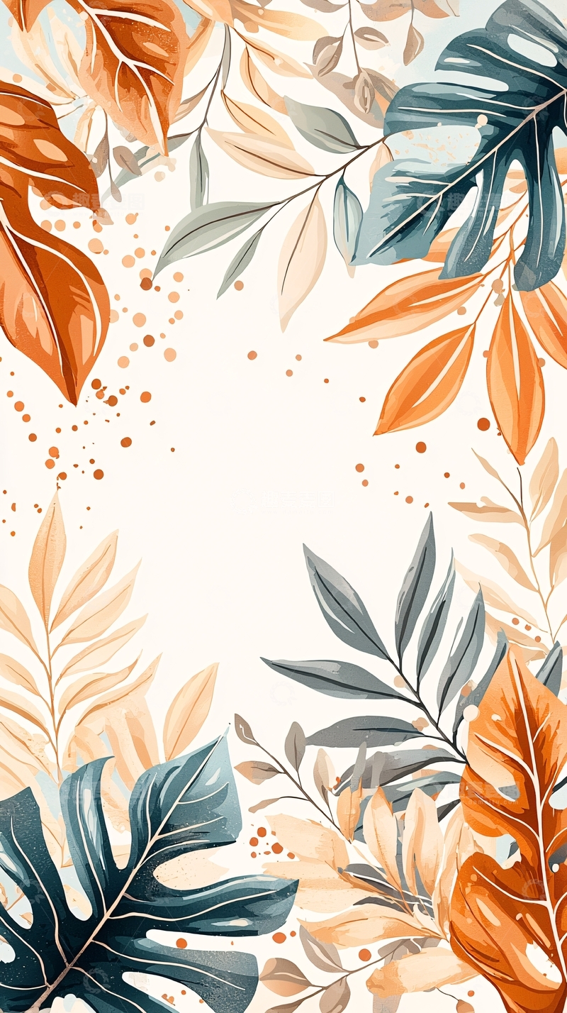 高清大图下载【趣麦麦图】秋日热带植物插画背景