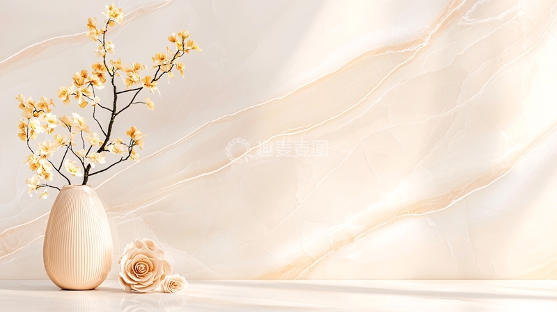 高清大图下载【趣麦麦图】简约大理石背景花瓶插花