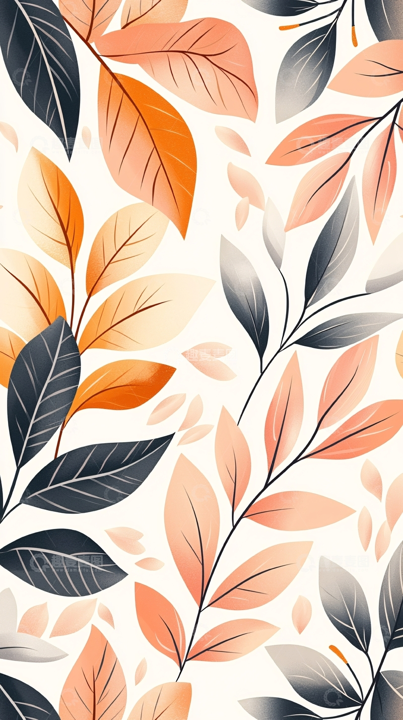 高清大图下载【趣麦麦图】秋叶渐变色背景图案