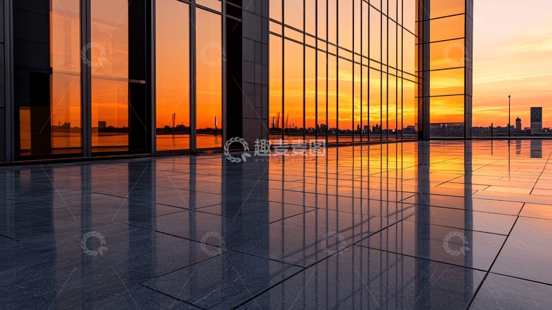 高清大图下载【趣麦麦图】日落玻璃幕墙反射城市景观