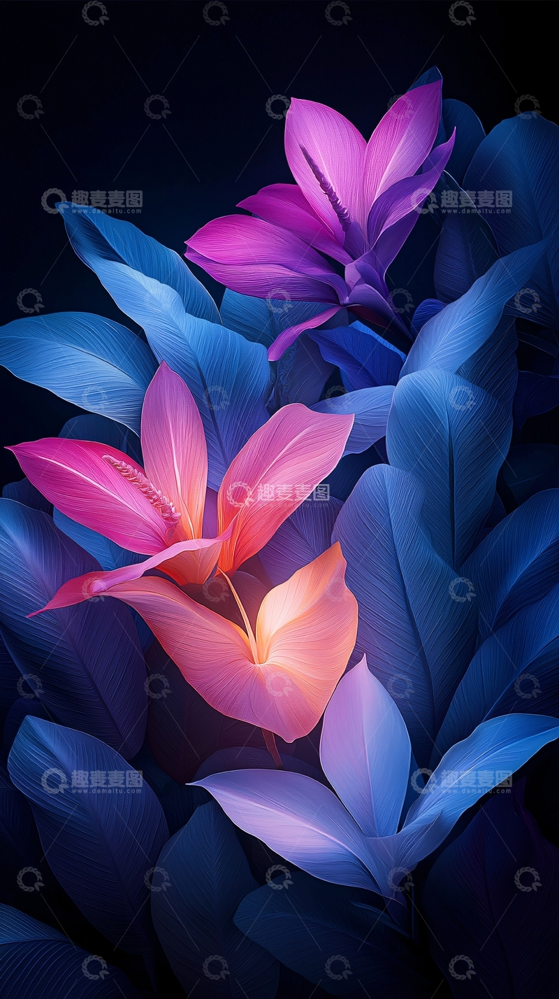 高清大图下载【趣麦麦图】梦幻热带花卉背景图