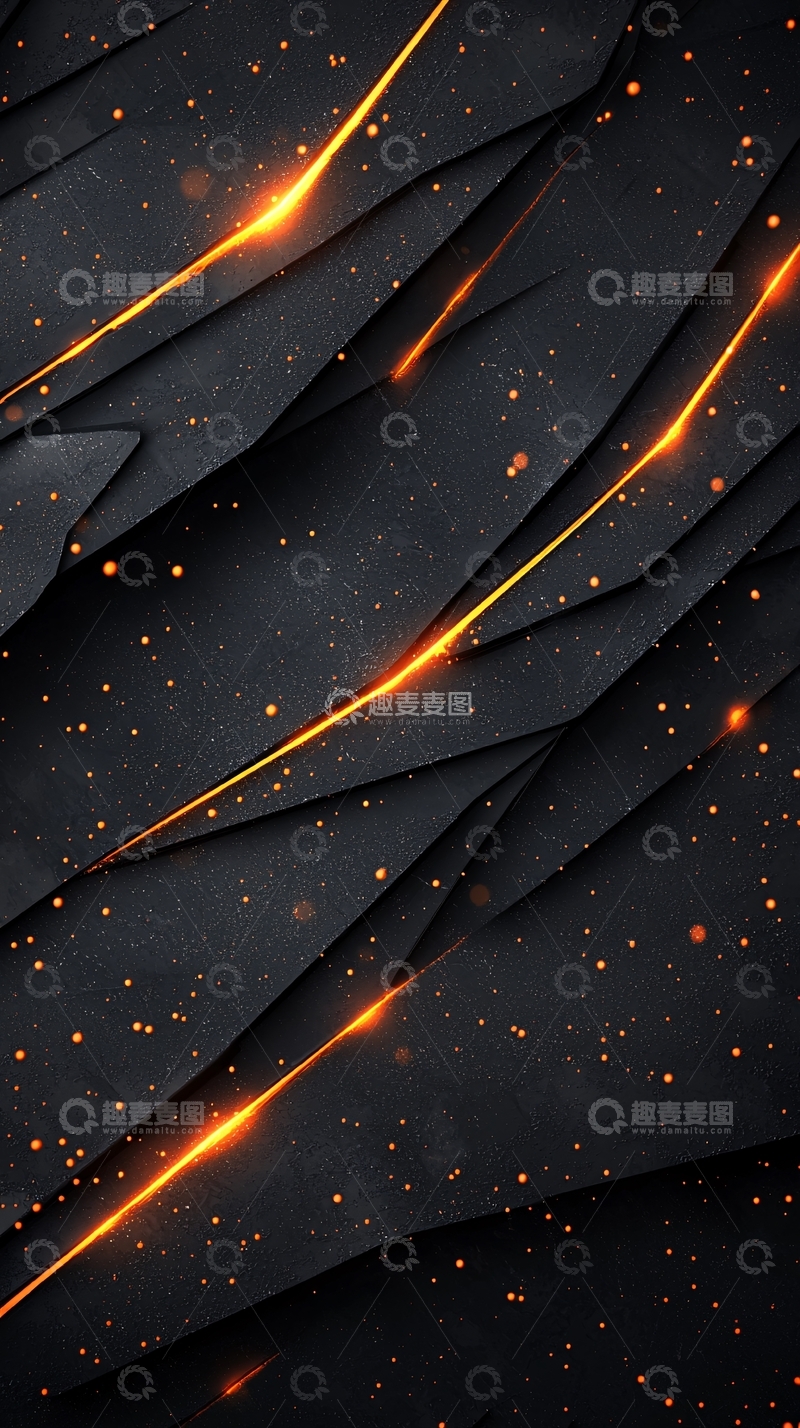高清大图下载【趣麦麦图】黑色背景橙色光带抽象图案