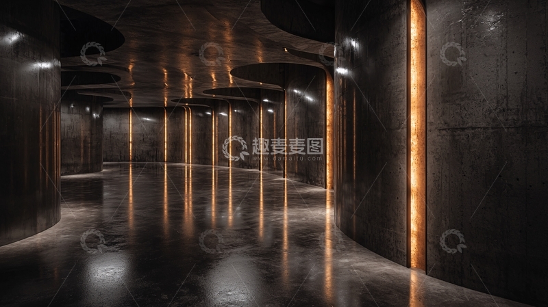 高清大图下载【趣麦麦图】混凝土走廊灯光效果