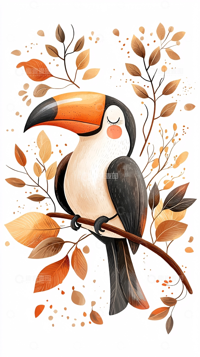高清大图下载【趣麦麦图】秋日栖息的鸟儿插画