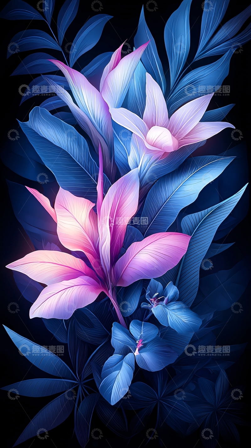 高清大图下载【趣麦麦图】梦幻蓝紫色花卉背景图