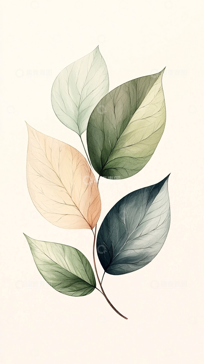 高清大图下载【趣麦麦图】五彩斑斓的叶子插画素材