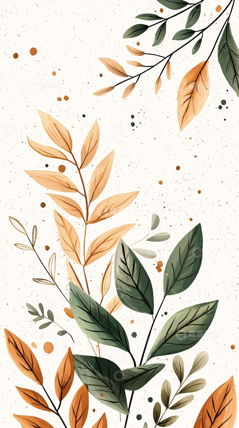 高清大图下载【趣麦麦图】秋日落叶手绘插画背景