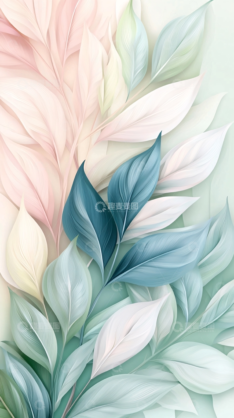 高清大图下载【趣麦麦图】清新羽毛与叶子背景图