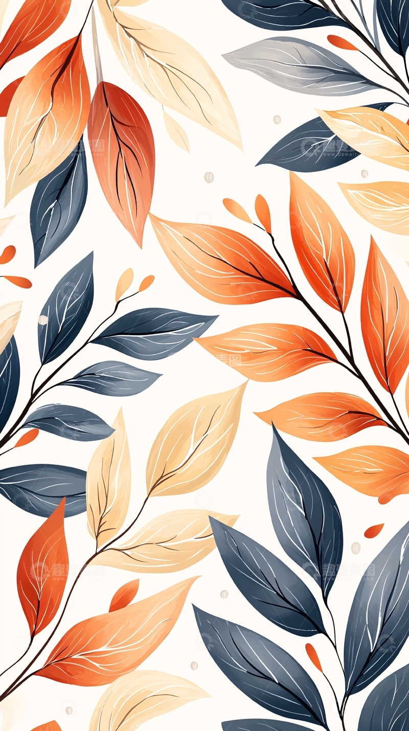 高清大图下载【趣麦麦图】秋叶渐变色背景图案