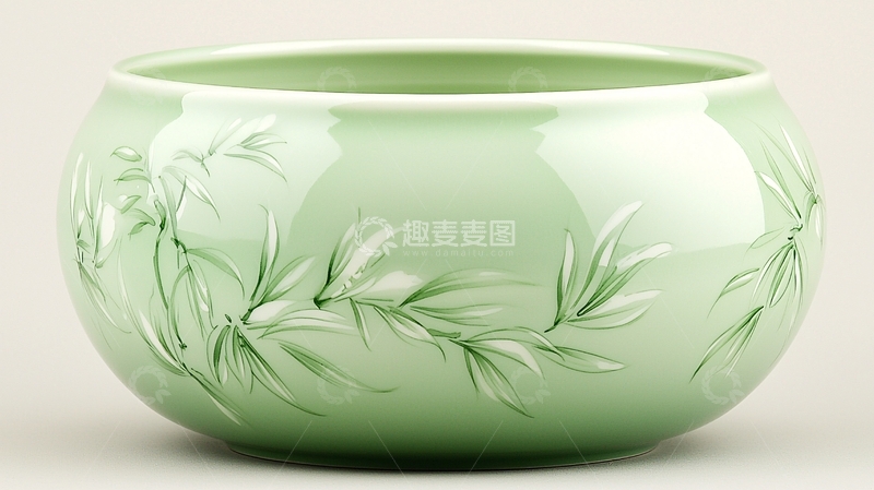 高清大图下载【趣麦麦图】青瓷竹叶纹花盆