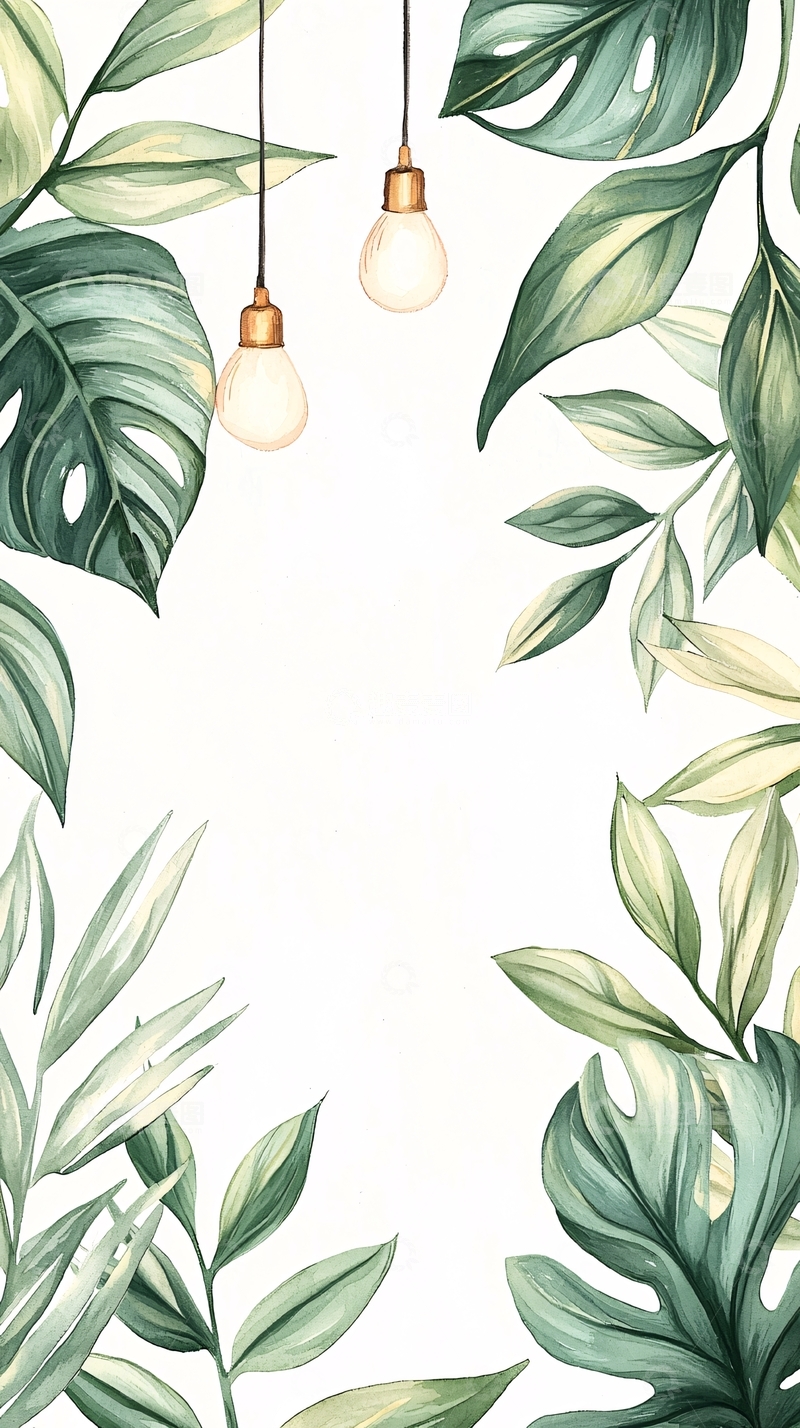 高清大图下载【趣麦麦图】热带植物灯饰背景图