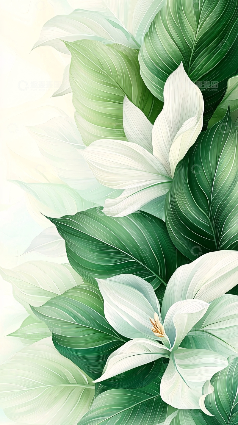 高清大图下载【趣麦麦图】清新绿叶花卉背景图