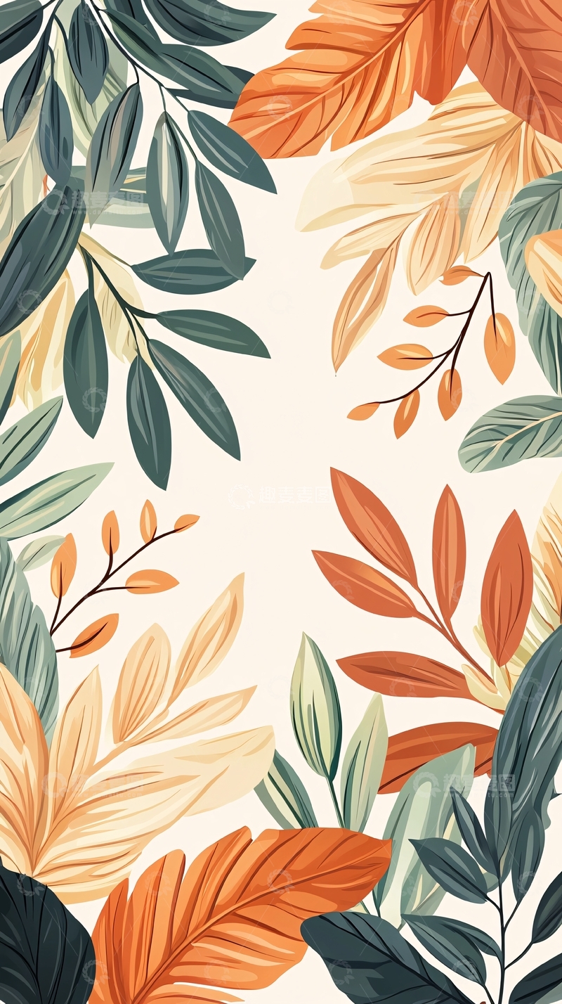 高清大图下载【趣麦麦图】秋日树叶插画背景图